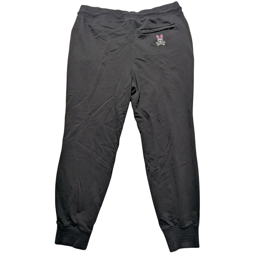 Psycho Bunny Men 2XL Embroidered Skull Bunny Logo Black Cotton Jogger Sweatpants